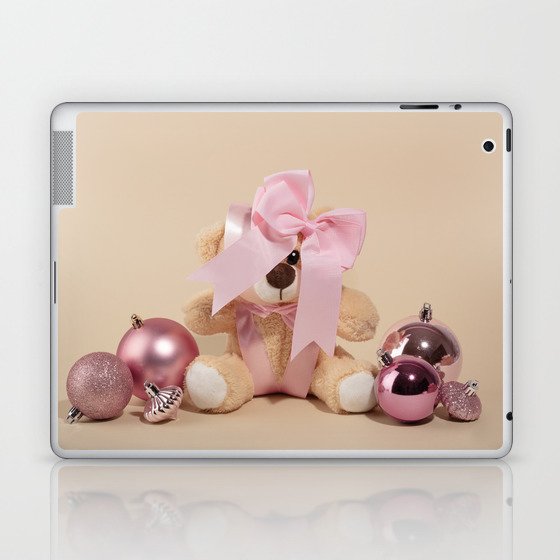 Teddy Bear Surrounded by Pink Ornaments Laptop & iPad Skin