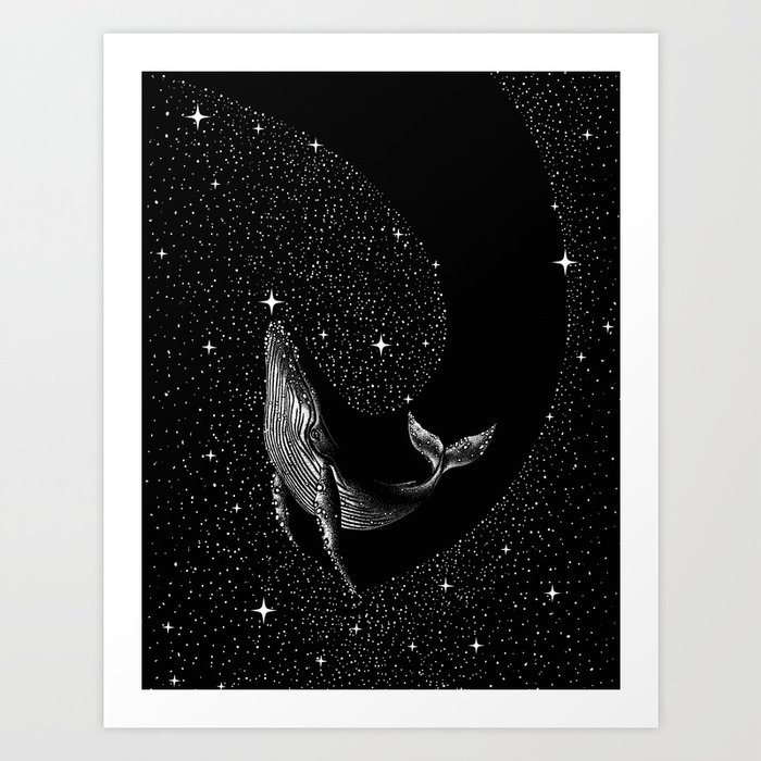 Starry whale (Black Version) Art Print
