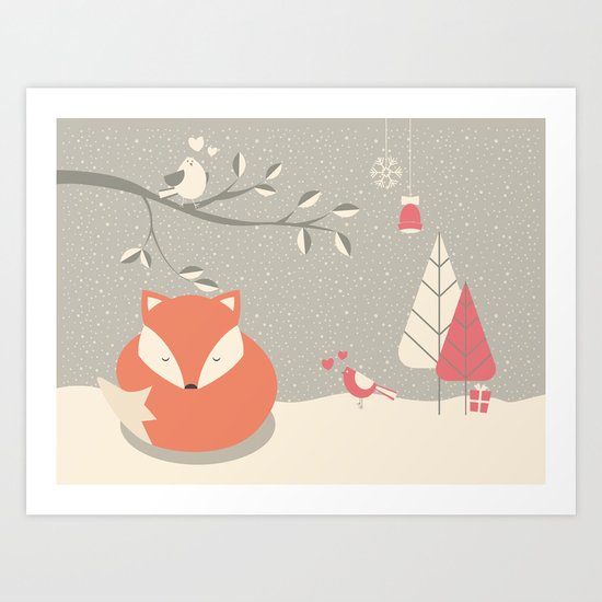 Christmas baby fox 06 Art Print