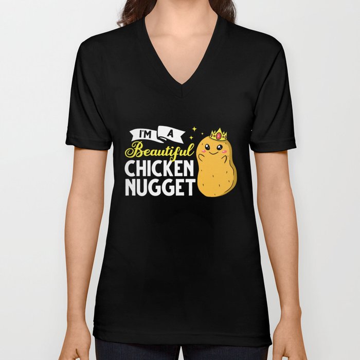 Chicken Nugget Girl Queen Vegan Nuggs Fries V Neck T Shirt