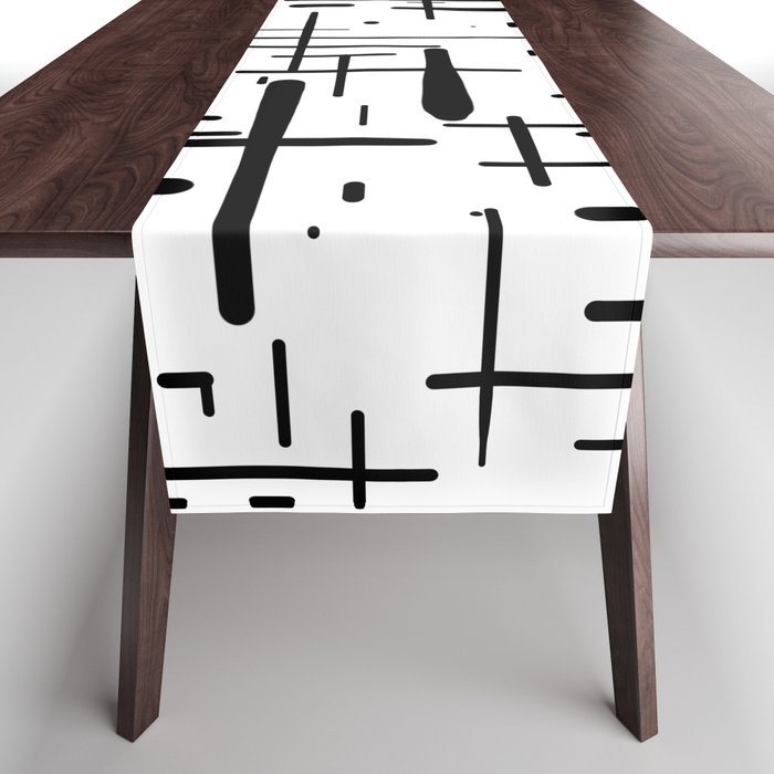 Mid-Century Modern Kinetikos Pattern Black and White Table Runner