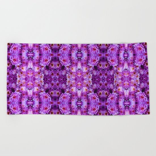 Violet Purple White Flower Pattern Beach Towel