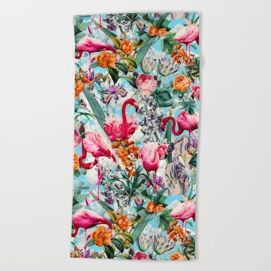 Floral and Flamingo VII pattern Beach Towel