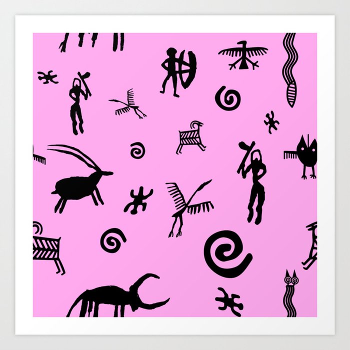 Petroglyph pattern Pink Art Print