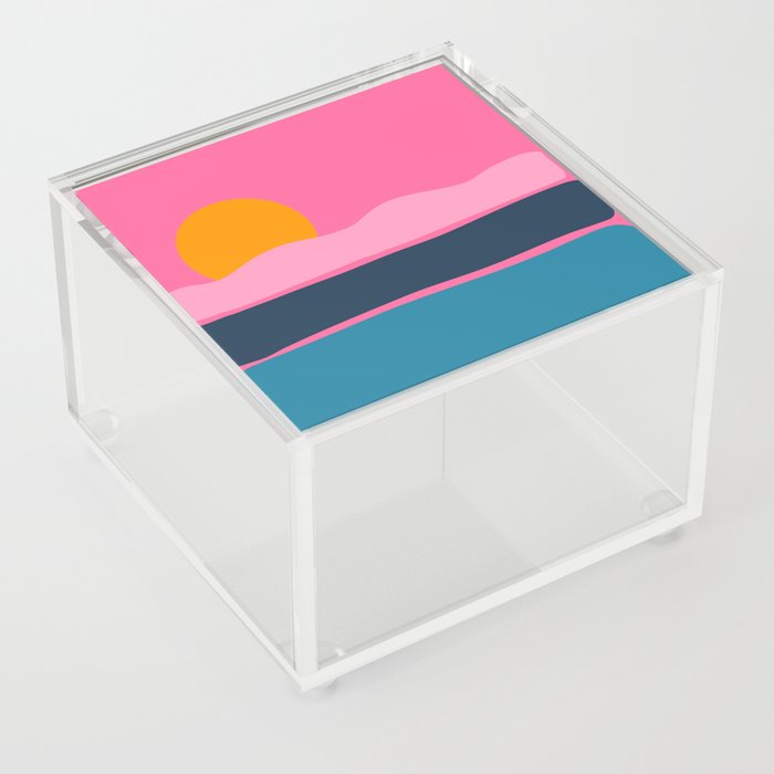 Demar Pink - Minimalistic Sunset Colorful Retro Design Art Pattern Acrylic Box