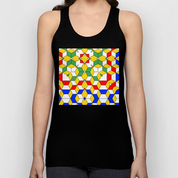 Geometric Blue Green Red Yellow Cubed Pattern Tank Top
