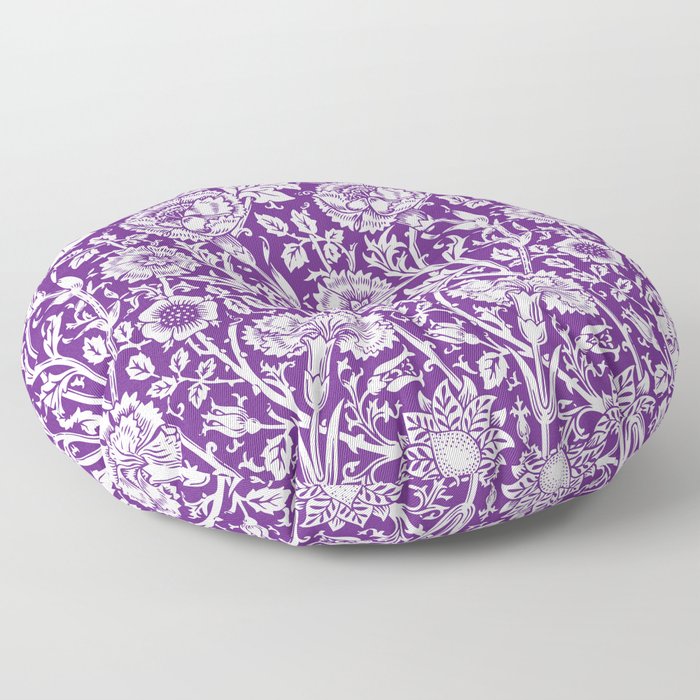 William Morris Floral Pattern | “Pink and Rose” in Purple and White | Vintage Flower Patterns | Floor Pillow