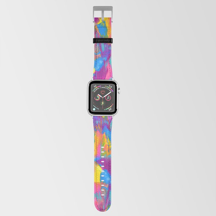 Bright Rainbow and Gold Abstract Painting  Apple Watch Band