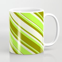 [ Thumbnail: Beige, Light Green & Green Colored Striped/Lined Pattern Coffee Mug ]