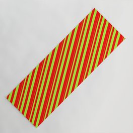 [ Thumbnail: Light Green and Red Colored Stripes Pattern Yoga Mat ]