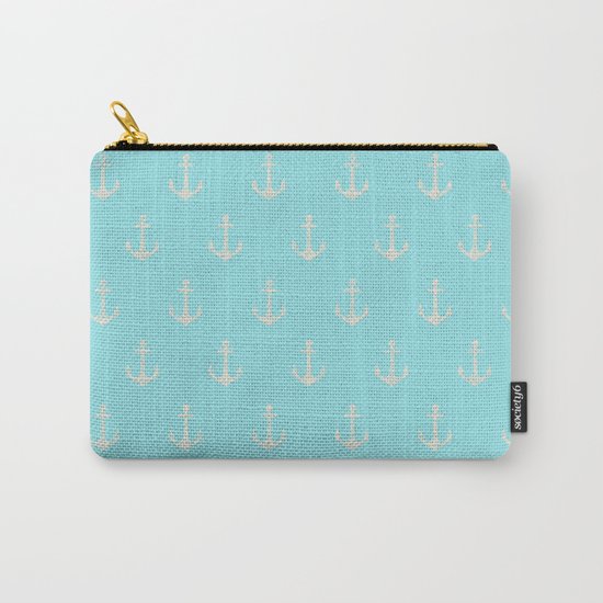 Maritime Aqua and White Anchor Pattern on #Society6 Carry-All Pouch