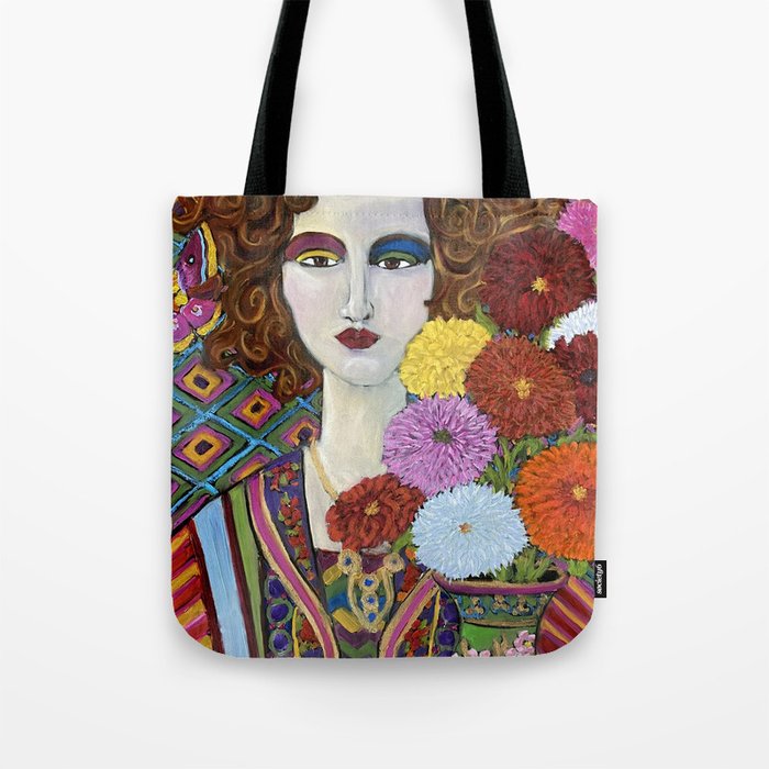 Dahlia and butterfly Tote Bag