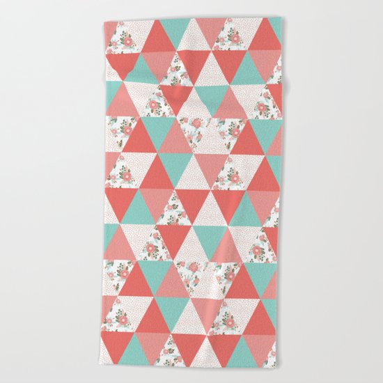 Triangle quilt pattern cute florals dots cheater quilt blanket quilter must have cute baby shower Beach Towel