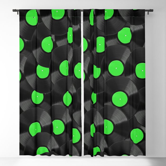 Vinyl Records Pattern Green Blackout Curtain By