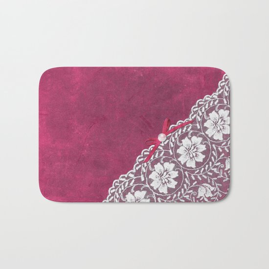 Claire´s treasure - White beautiful lace and pearl on pink grunge backround Bath Mat