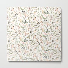 Dainty Intricate Pastel Floral Pattern Metal Print | Print, Berries, Dainty, Vines, Pink, Climbers, Beige, Green, Ethereal, Florals 