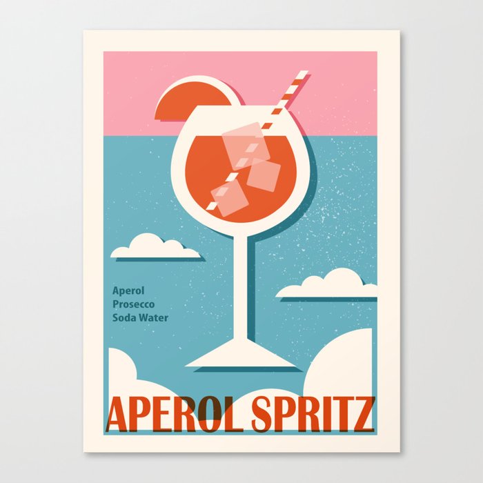 Aperol Spritz recipe, Cocktail, Retro 70s, Aesthetic art, Alcohol poster,  Exhibition print, Mid century modern Canvas Print by Kristinity Art