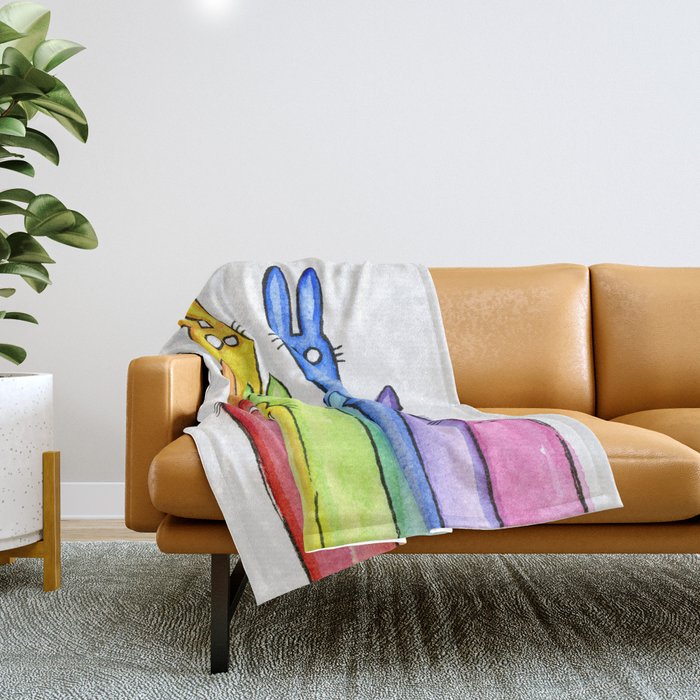 Rainbow of Bunny Rabbits Watercolor Throw Blanket