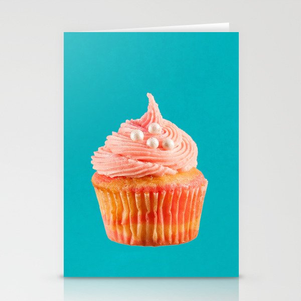 Cupcake Love | Pink & Pearls on Aqua Stationery Cards