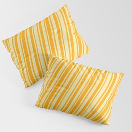 [ Thumbnail: Pale Goldenrod and Orange Colored Lined/Striped Pattern Pillow Sham ]