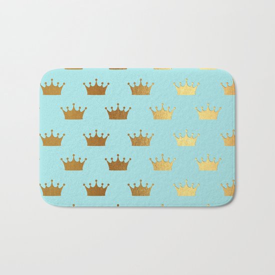 Gold Glitter effect crowns on aqua - Heraldy Pattern for Princesses on #Society6 Bath Mat