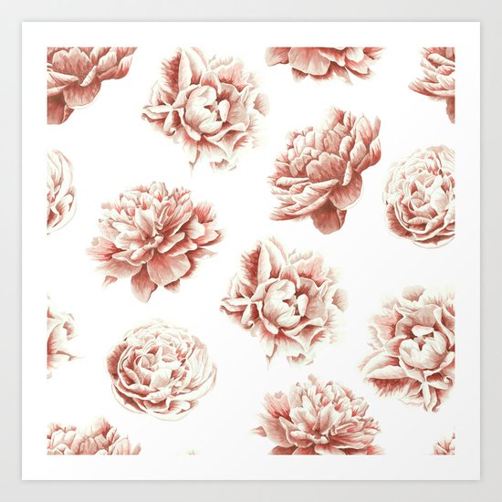 Rose Garden Vintage Rose Pink Cream and White Art Print