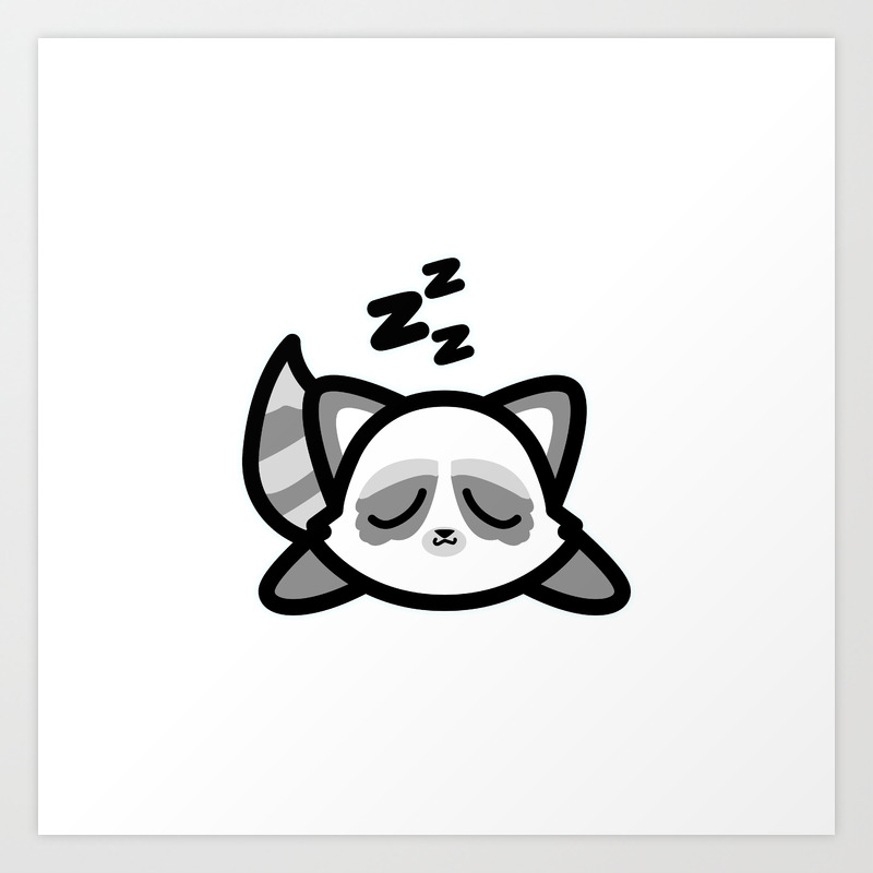 Cute Sleeping Raccoon Kawaii Style Art Print By Nik007 Society6