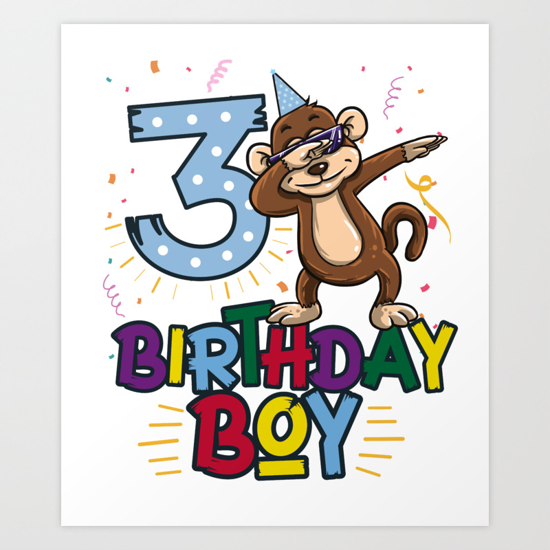 Funny Birthday Gift 3 Year Old Boy Dabbing Monkey Product Art