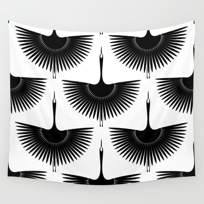 Flying crane seamless pattern Wall Tapestry