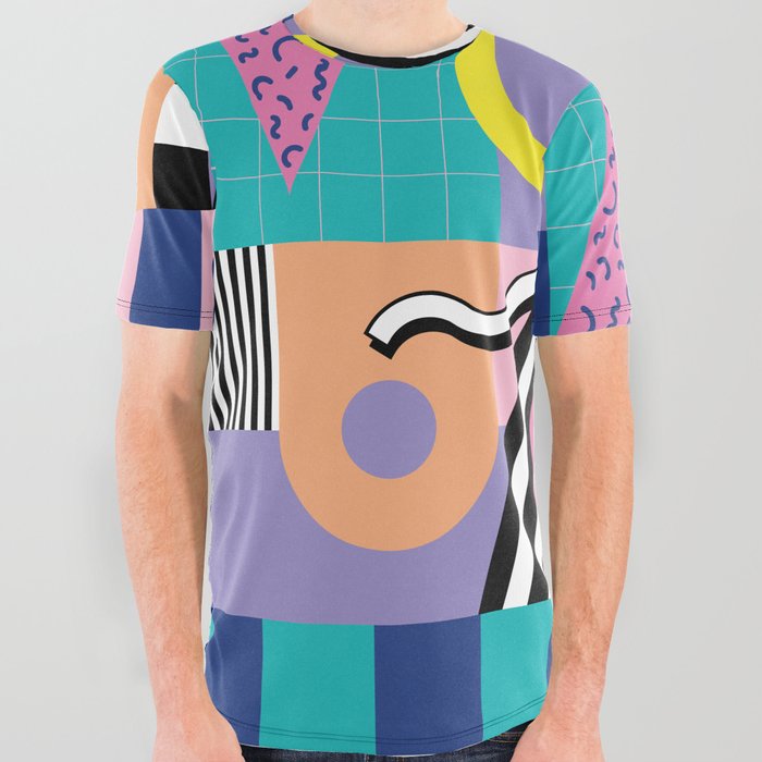Memphis pattern 85 - 80s / 90s Retro All Over Graphic Tee