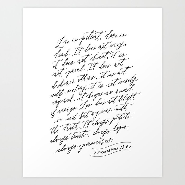 Love Is Patient Love Is Kind 1 Corinthians 13 Art Print By Ettiekim Society6