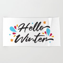 Hello Winter Decorative Modern Script Slogan Beach Towel