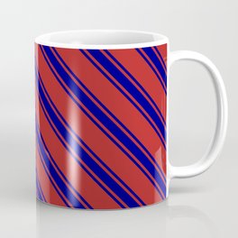 [ Thumbnail: Red and Blue Colored Lined/Striped Pattern Coffee Mug ]