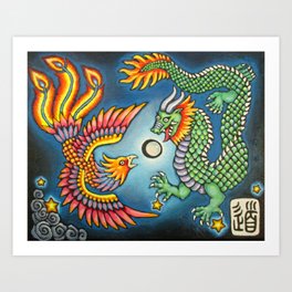 Chinese Dragon Art Print on Vintage Book Page Asian Oriental Office Home Decor 