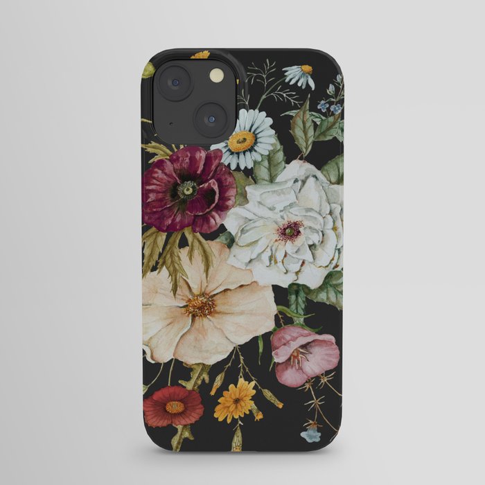 Colorful Wildflower Bouquet on Charcoal Black iPhone Case