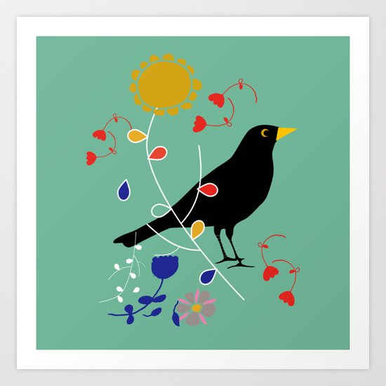 Black Bird Green Art Print