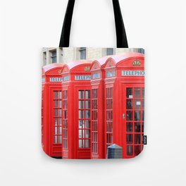 Great Britain Photography - Phone Booths Lined Up Beside Each Other Tote Bag