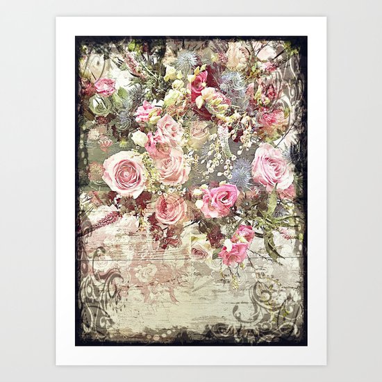 Shabby Chic Rococo Roses Art Print