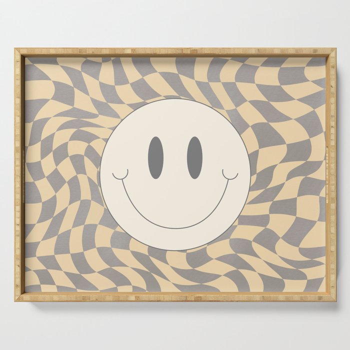 smiley warp checked in beige gray Serving Tray