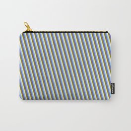 [ Thumbnail: Sky Blue, Slate Blue, Green, and Beige Colored Striped Pattern Carry-All Pouch ]