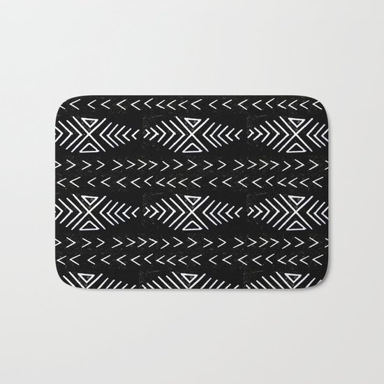 mudcloth 4 minimal textured black and white pattern home decor minimalist Bath Mat