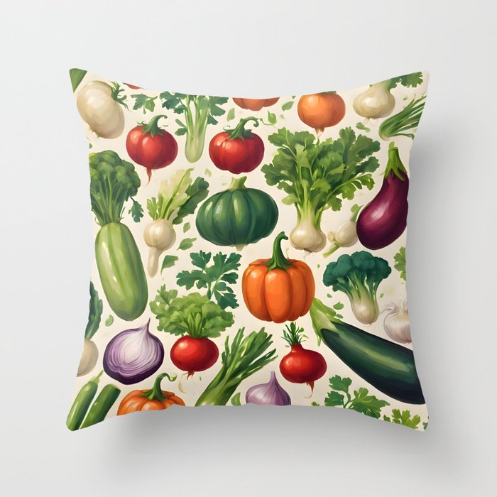 Healthy Food Happy Vegetables Trendy Collection Throw Pillow