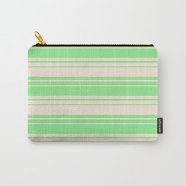 [ Thumbnail: Light Green and Beige Colored Stripes/Lines Pattern Carry-All Pouch ]