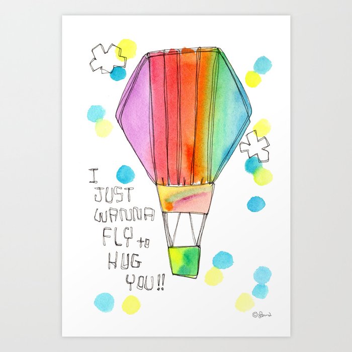 Just Wanna Fly Hot Air Balloon Illustration Nursery Decor Kids