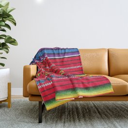 Red stripe vibrant mexican fabric Throw Blanket