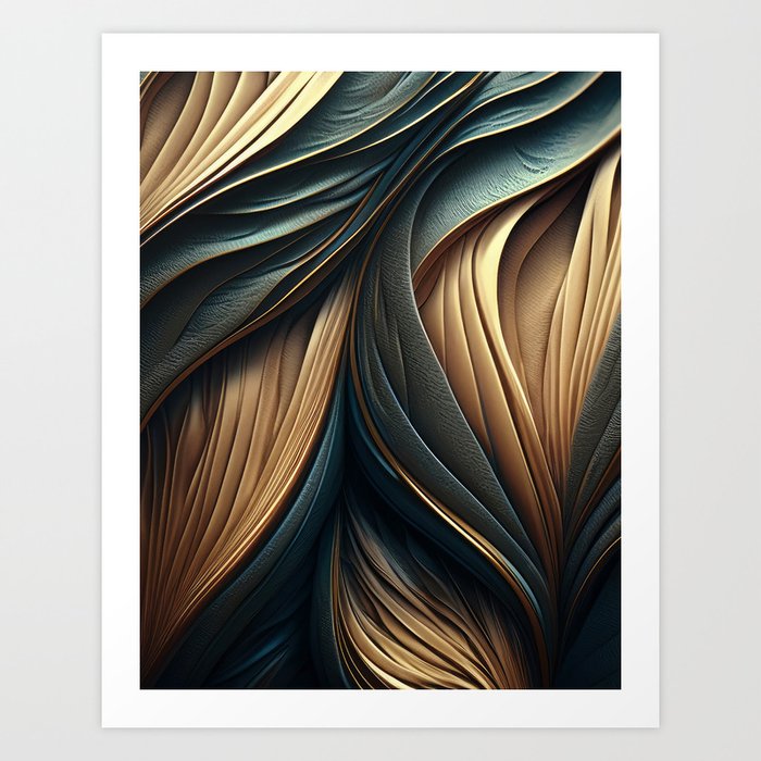 Vintage Waves Texture Emerald And Gold Art Print