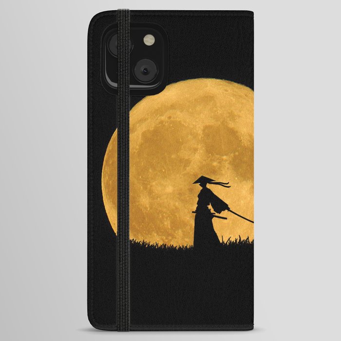 full Moon, black Samurai with katana  iPhone Wallet Case