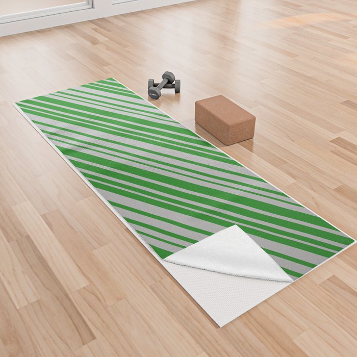Forest Green & Grey Colored Stripes Pattern Yoga Towel