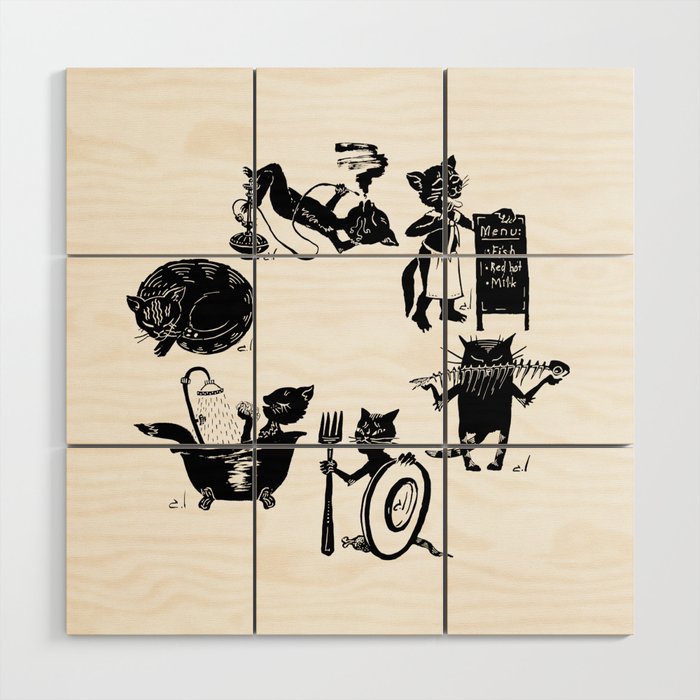 Hour of cats Wood Wall Art