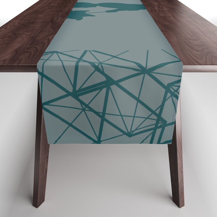 Childhood - Geometric Abstract Graphic Pastel Teal Grey Green Table Runner